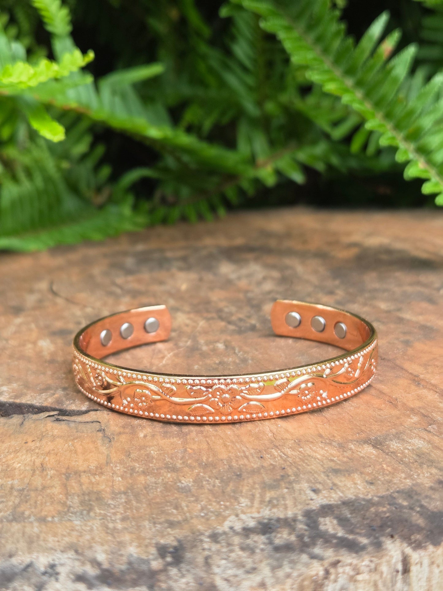 Accessories Magnetic Copper Cuff Bracelet - Floral - Pure Copper