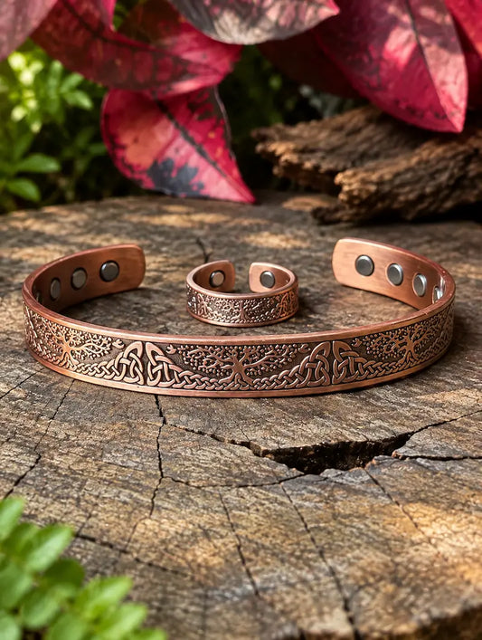 2pcs Magnetic Pure Copper Bracelet & Ring Set - Celtic Tree Of Life - 14 Magnets - Copper Jewellery Australia