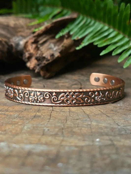 Magnetic Pure Copper Bracelet - Floral - Jewellery Australia