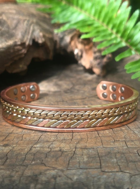Magnetic Pure Copper Bracelet - Twisted Chain - Link Tricolour - 18 Magnets - Jewellery Australia