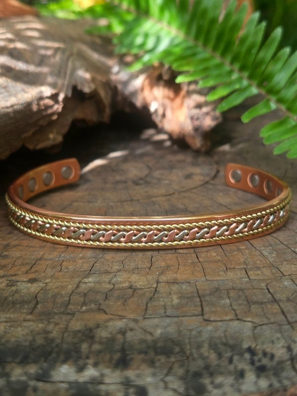 Magnetic Pure Copper Bracelet - Twisted Tricolour - 10 Magnets - Jewellery Australia
