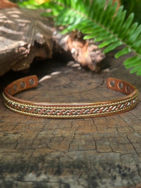 Magnetic Pure Copper Bracelet - Twisted Tricolour - 10 Magnets - Jewellery Australia