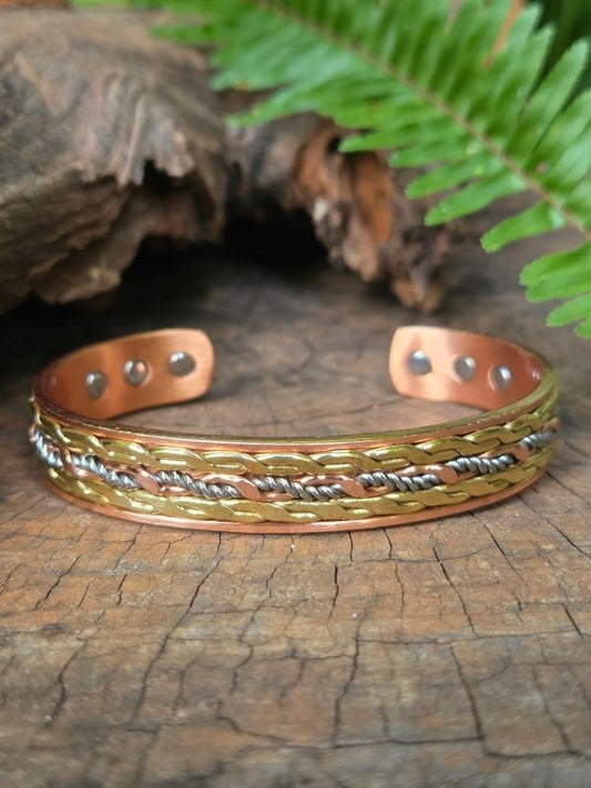 Magnetic Pure Copper Bracelet - Twisted Tricolour - Jewellery Australia