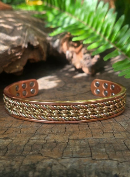 Magnetic Pure Copper Bracelet - Twisted Tricolour - 18 Magnets - Jewellery Australia