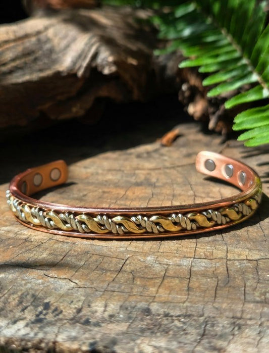 Magnetic Pure Copper Bracelet - Twisted Tricolour - Jewellery Australia