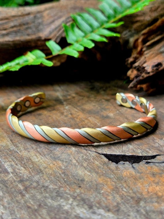 Magnetic Pure Copper Bracelet - Twisted Tricolour - Jewellery Australia