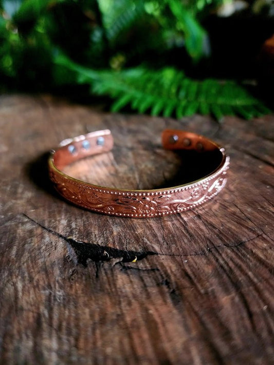 Magnetic Pure Copper Cuff Bracelet - Floral - Accessories Australia