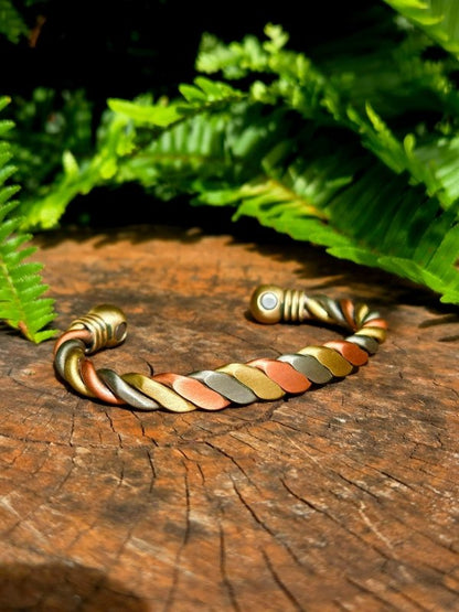 Magnetic Pure Copper Cuff Bracelet - Twisted Tricolour - Jewellery Australia
