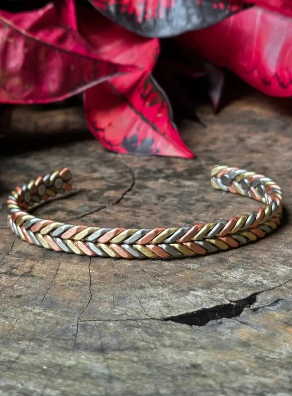 Magnetic Pure Copper Cuff Bracelet - Twisted Tricolour - Jewellery Australia
