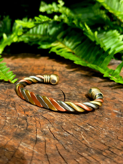 Jewellery Magnetic Pure Copper Cuff Bracelet - Twisted Tricolour