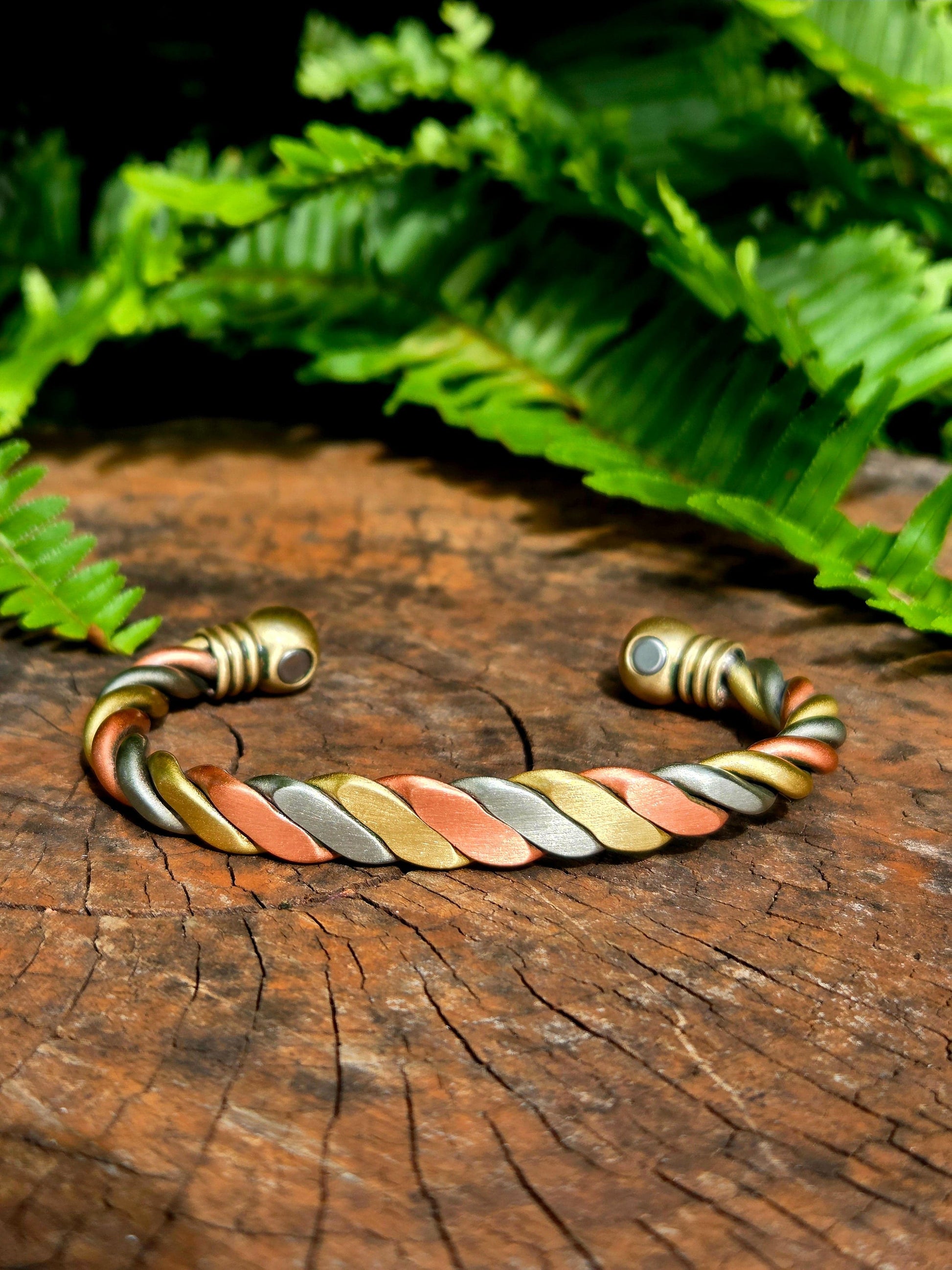 Jewellery Magnetic Pure Copper Cuff Bracelet - Twisted Tricolour