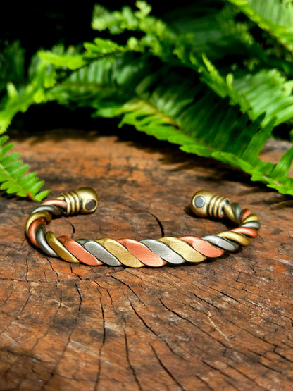 Jewellery Magnetic Pure Copper Cuff Bracelet - Twisted Tricolour
