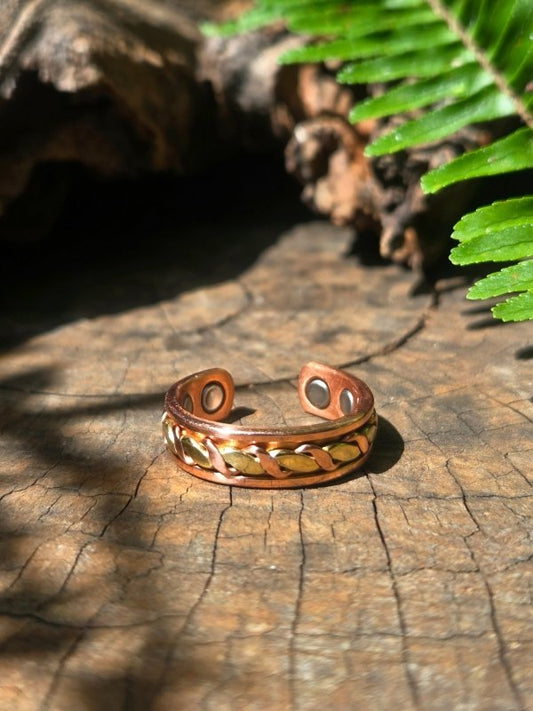 Magnetic Pure Copper Ring - Braided 2 Tone - Jewellery Australia