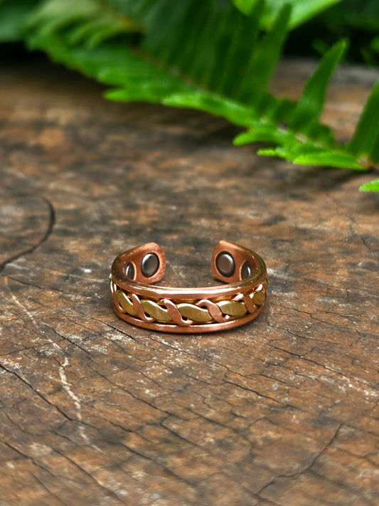 Jewellery Magnetic Pure Copper Ring - Braided 2 Tone