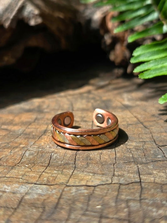 Magnetic Pure Copper Ring - Braided Tricolour - Jewellery Australia
