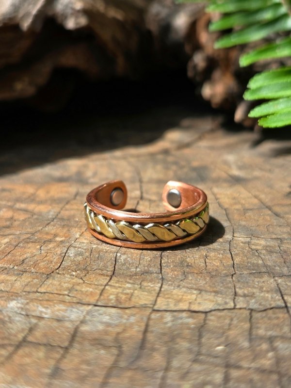 Magnetic Pure Copper Ring - Braided Tricolour - Jewellery Australia