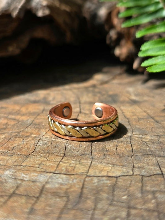 Magnetic Pure Copper Ring - Braided Tricolour - Jewellery Australia
