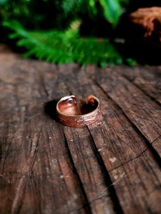 Magnetic Pure Copper Ring - Floral - Copper Australia