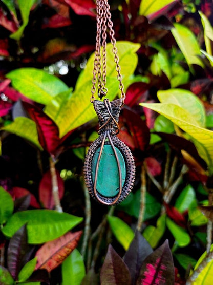 Malachite Copper Wire Wrapped Crystal Pendant Necklace - Jewellery Australia