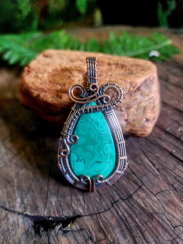 Malachite Copper Wire Wrapped Handmade Pendant - Copper Wire Wrap Crystal Australia