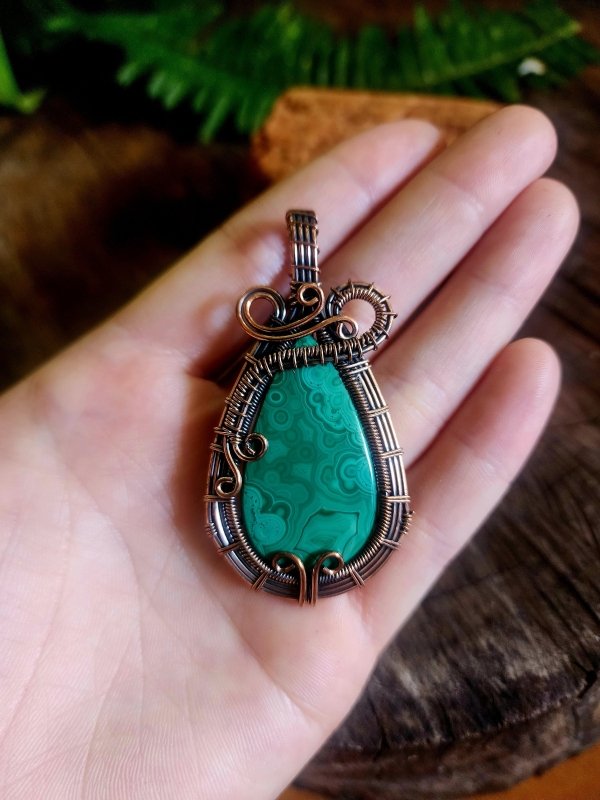 Malachite Copper Wire Wrapped Handmade Pendant - Copper Wire Wrap Crystal Australia
