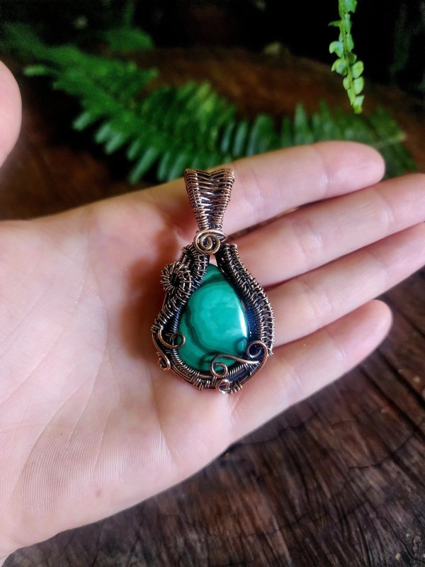 Malachite Copper Wire Wrapped Handmade Pendant - Copper Wire Wrap Crystal Australia