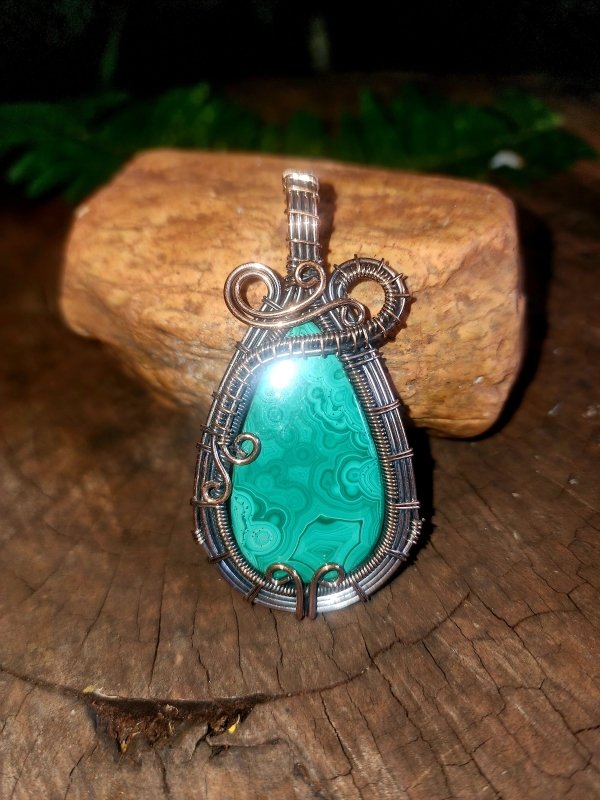 Malachite Copper Wire Wrapped Handmade Pendant - Copper Wire Wrap Crystal Australia
