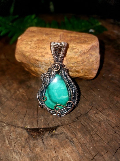 Malachite Copper Wire Wrapped Handmade Pendant - Copper Wire Wrap Crystal Australia