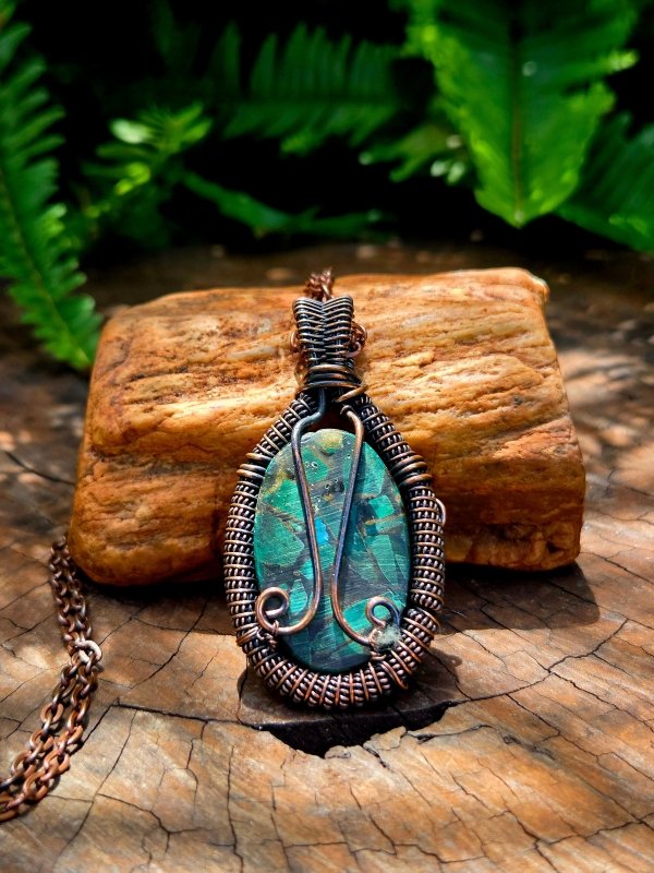Malachite Crystal Copper Wire Wrapped Handmade Pendant Necklace - Jewellery Australia