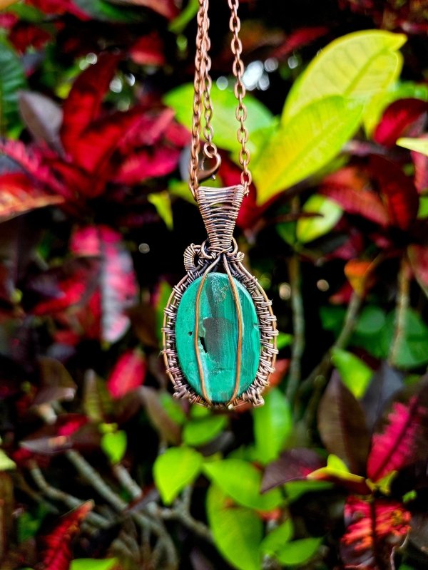 Malachite Crystal Copper Wire Wrapped Pendant Necklace - Jewellery Australia