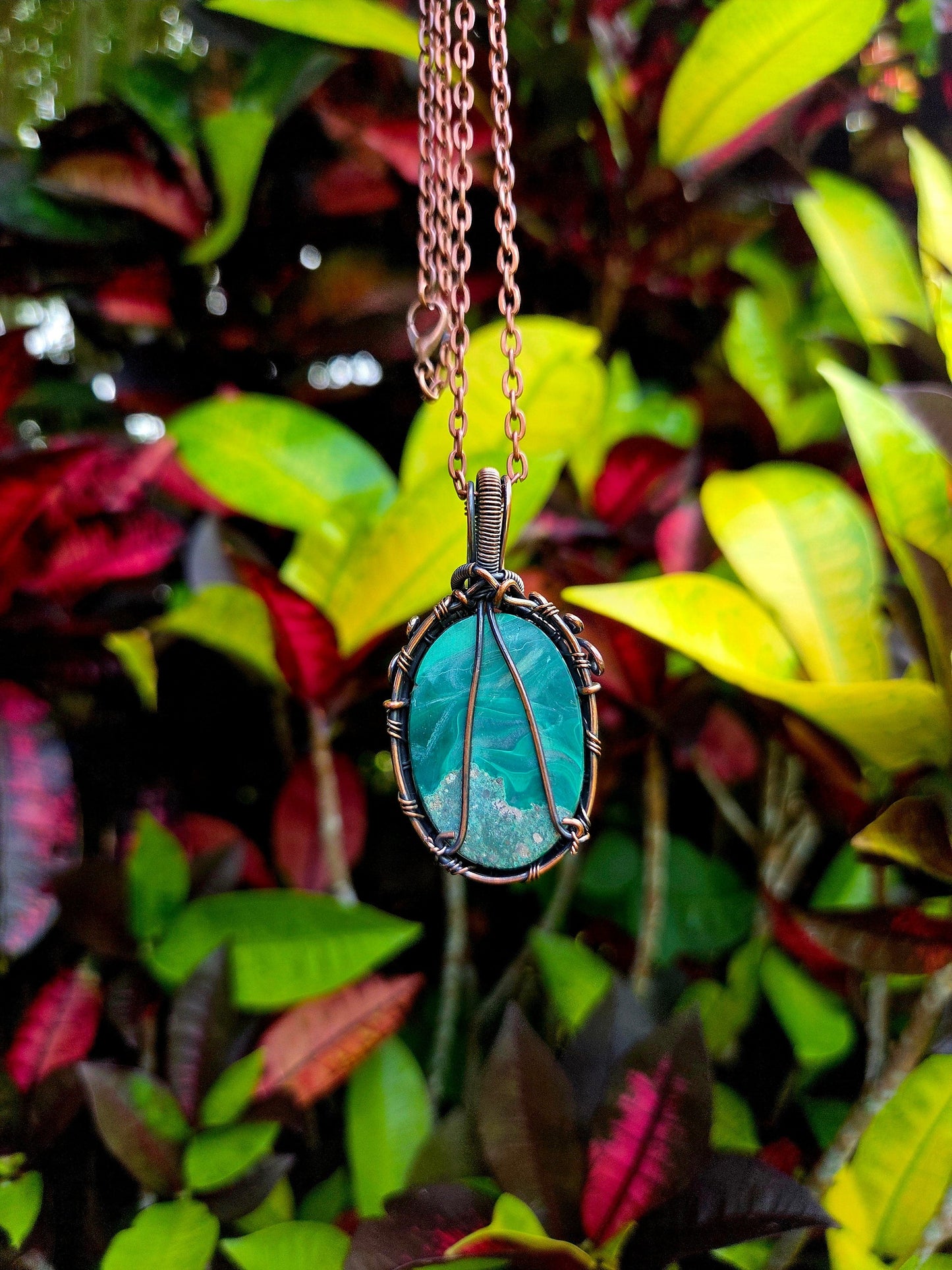 Jewellery Malachite Crystal Copper Wire Wrapped Pendant Necklace