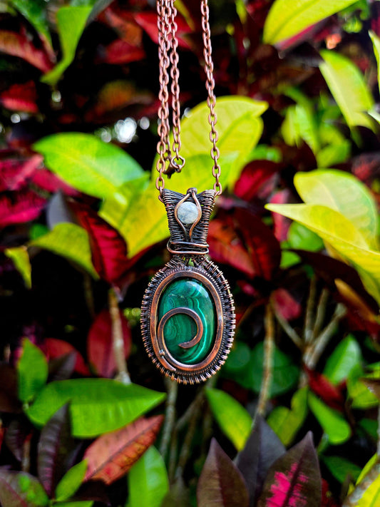 Jewellery Malachite Crystal Copper Wire Wrapped Pendant Necklace