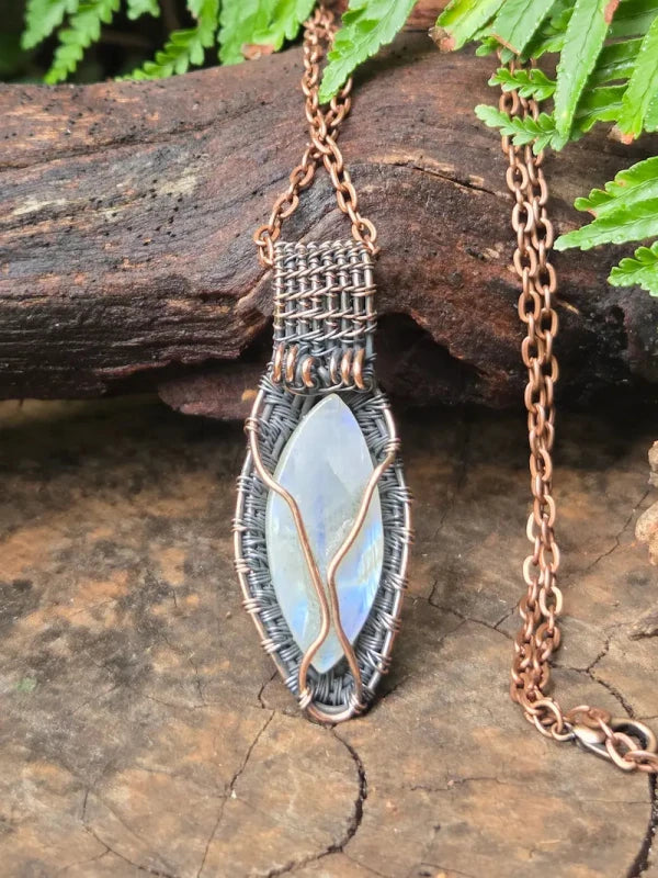 Moonstone Copper Wire Wrapped Pendant Necklace - Jewellery Australia