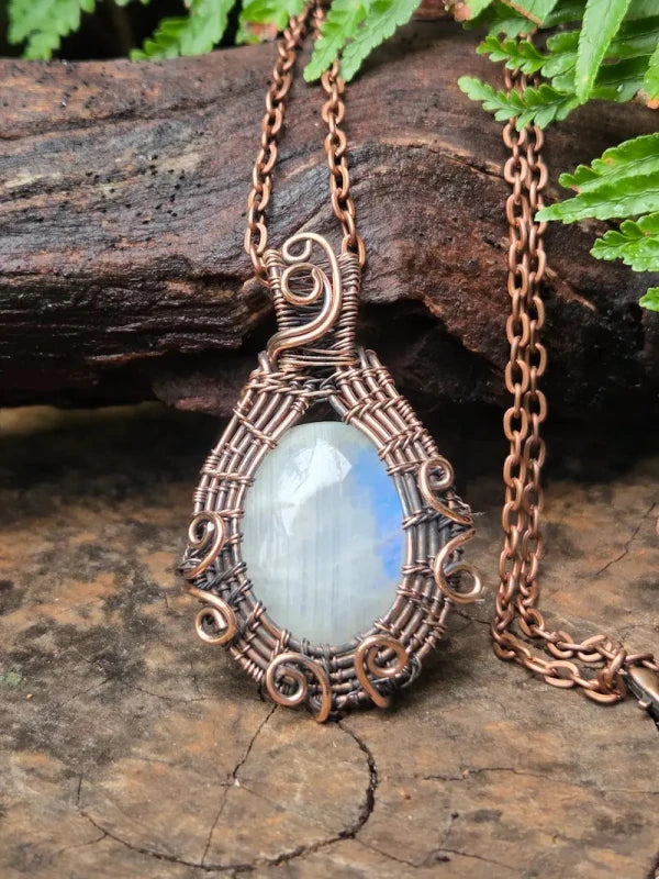 Moonstone Copper Wire Wrapped Pendant Necklace - Jewellery Australia