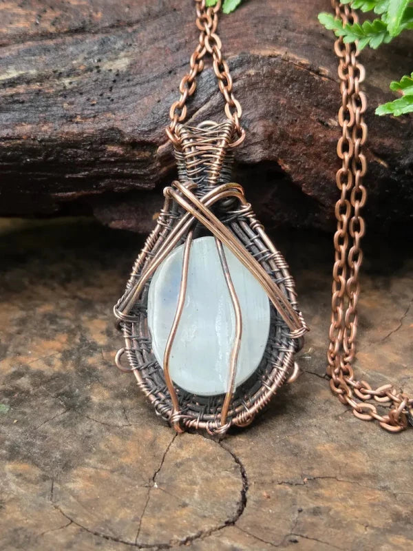 Moonstone Copper Wire Wrapped Pendant Necklace - Jewellery Australia