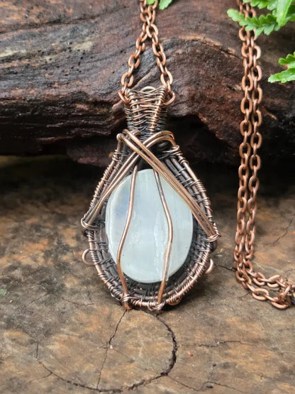 Moonstone Copper Wire Wrapped Pendant Necklace - Jewellery Australia