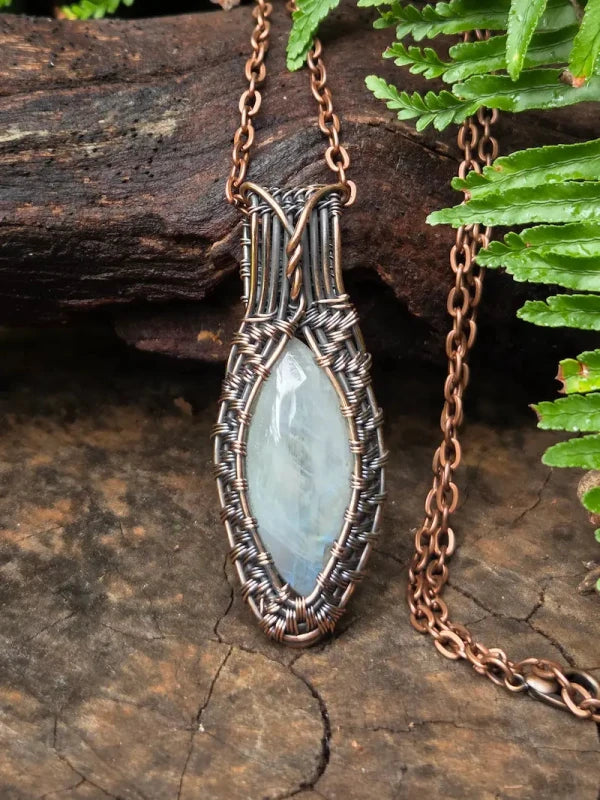 Moonstone Copper Wire Wrapped Pendant Necklace - Jewellery Australia