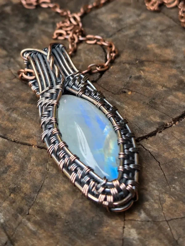 Moonstone Copper Wire Wrapped Pendant Necklace - Jewellery Australia