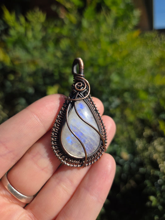 Copper Moonstone Copper Wire Wrapped Pendant Necklace