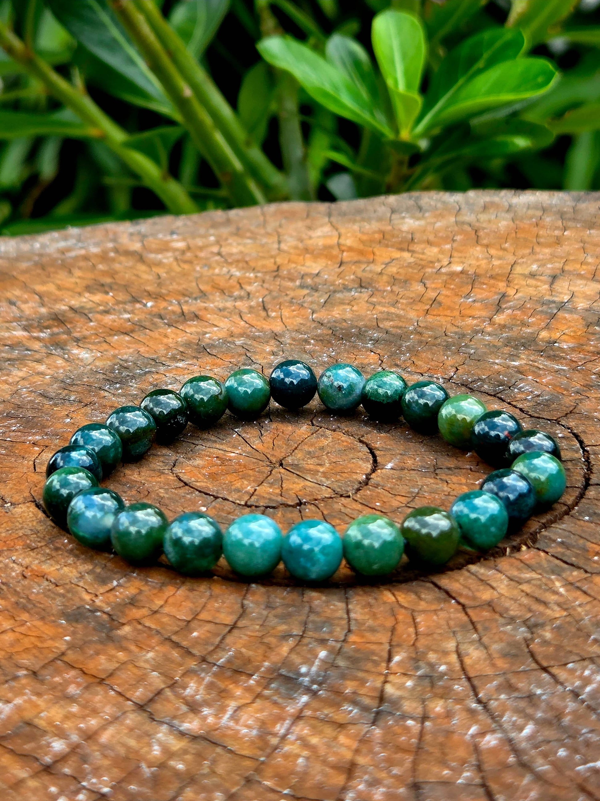 Crystals Moss Agate Bracelet 8mm