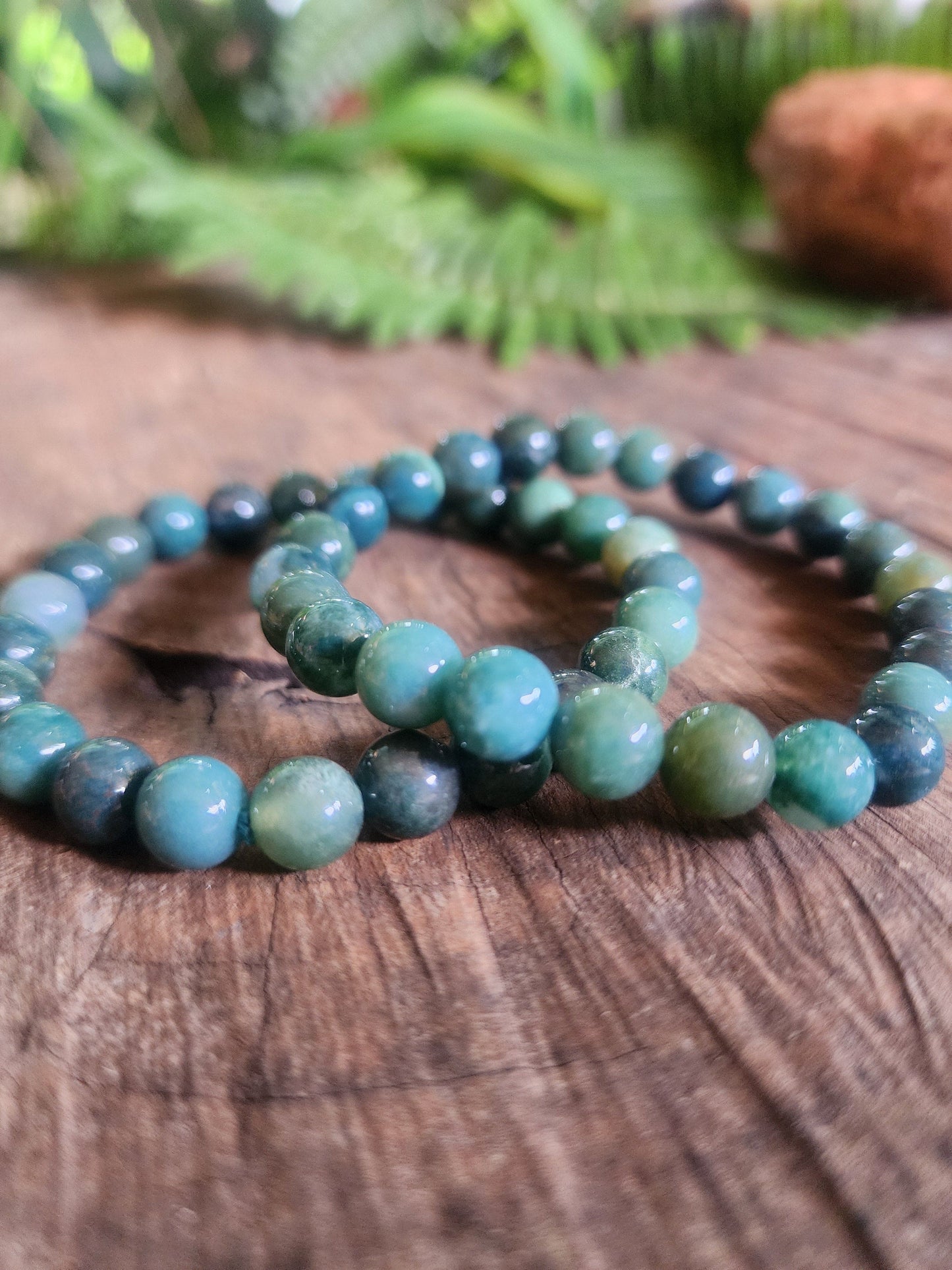 Crystals Moss Agate Bracelet 8mm