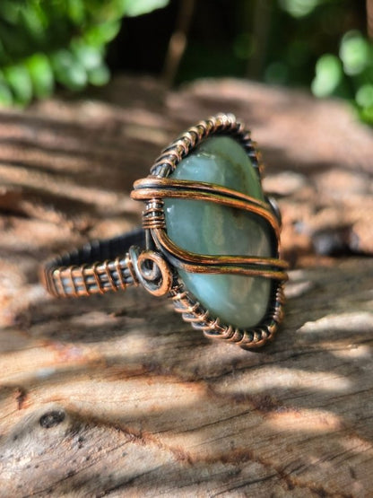 Moss Agate Copper Wire Wrapped Ring - Jewellery Australia