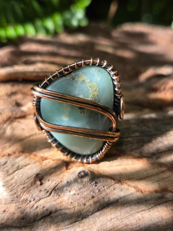 Moss Agate Copper Wire Wrapped Ring - Jewellery Australia