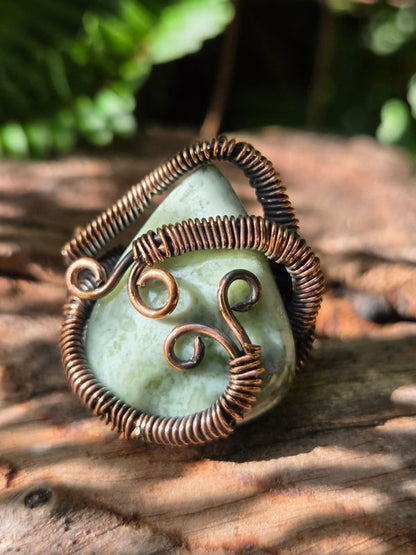 Moss Agate Copper Wire Wrapped Ring - Jewellery Australia