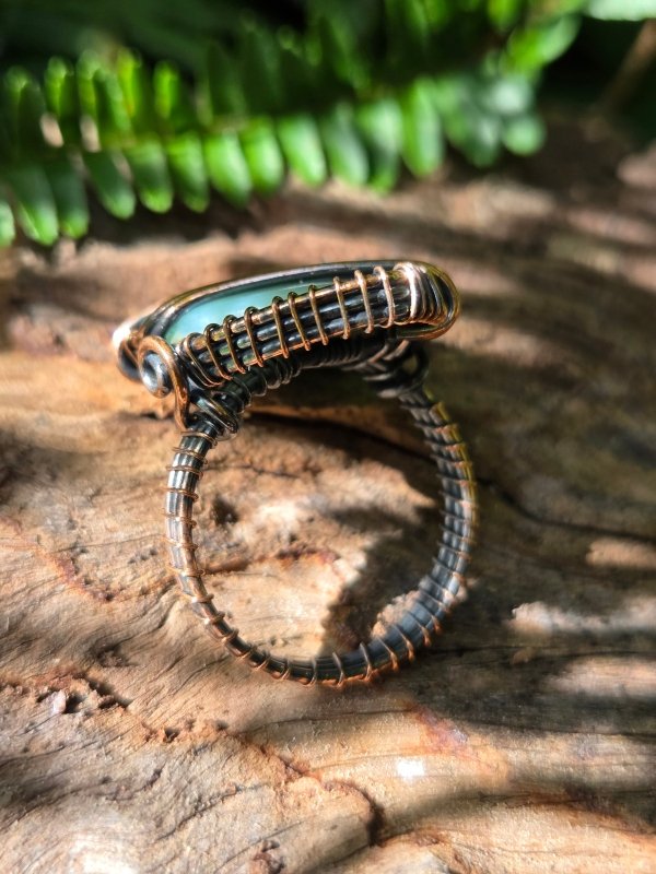Moss Agate Copper Wire Wrapped Ring - Jewellery Australia
