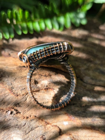 Moss Agate Copper Wire Wrapped Ring - Jewellery Australia