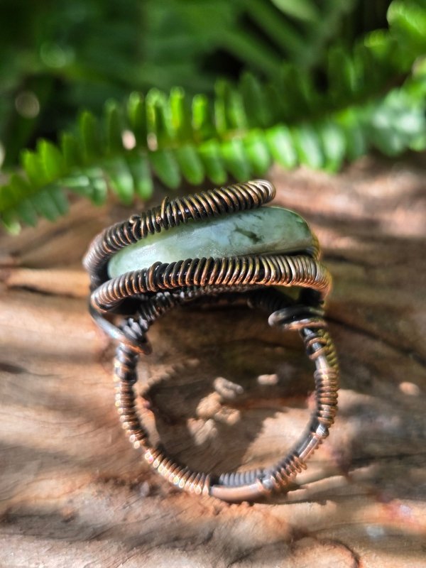 Moss Agate Copper Wire Wrapped Ring - Jewellery Australia