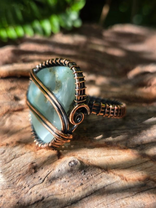 Moss Agate Copper Wire Wrapped Ring - Jewellery Australia