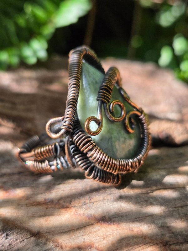 Moss Agate Copper Wire Wrapped Ring - Jewellery Australia