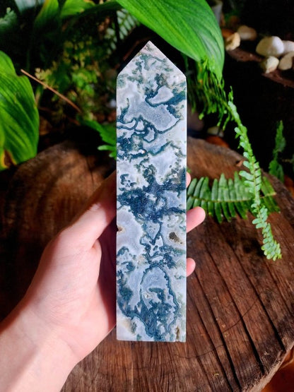 Moss Agate Crystal Tower Point - Crystals Australia